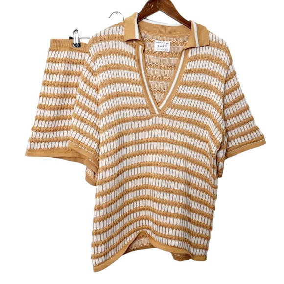 Sabo Skirt Josie Knit Matching Set Caramel White Striped Top Shorts US - Picture 2 of 12